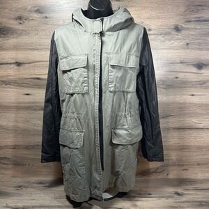 DKNY Green Cargo Jacket Womens Size Small Zip Up Hooded Long‎ Sleeve